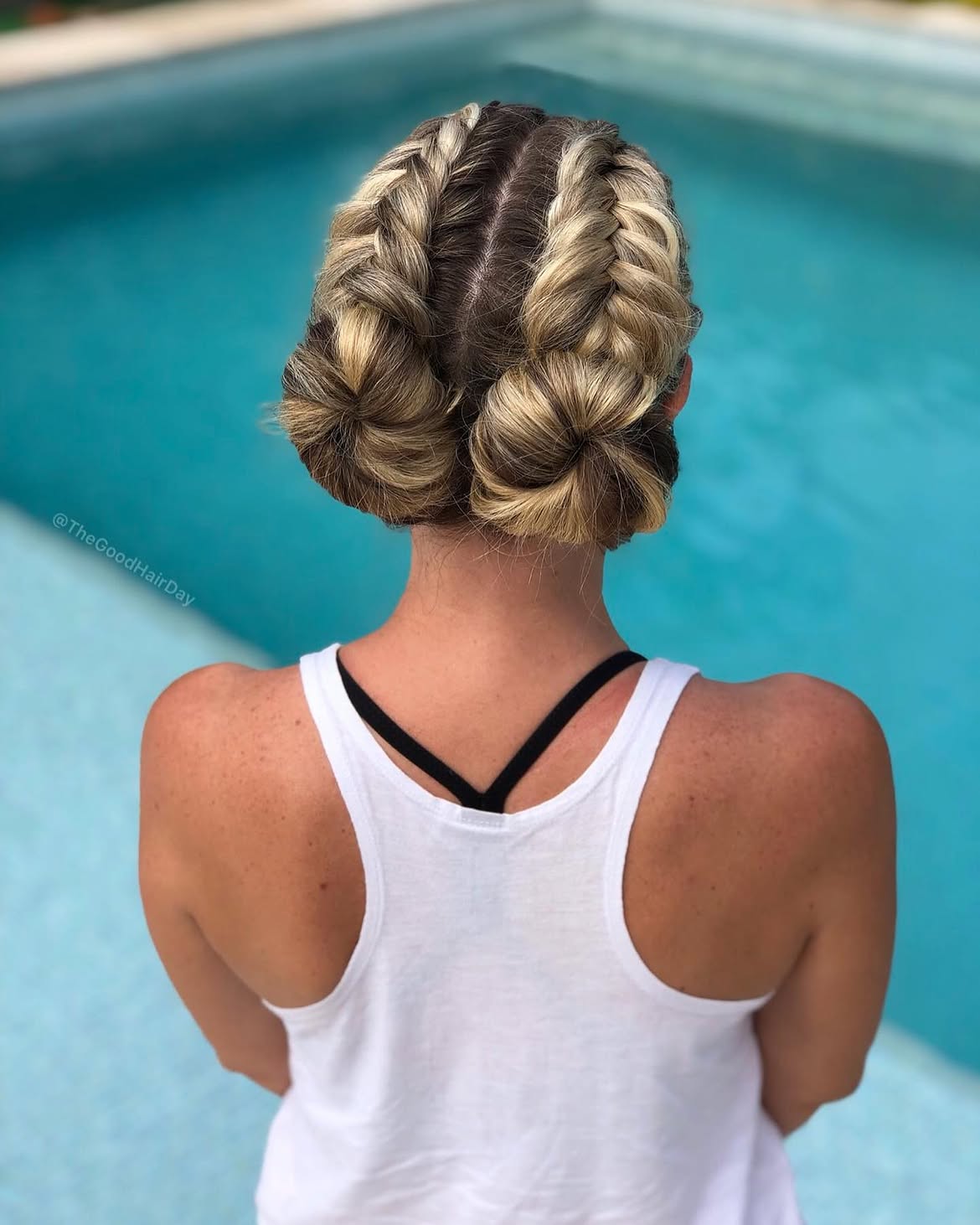 Double Dutch Braid Low Space Buns