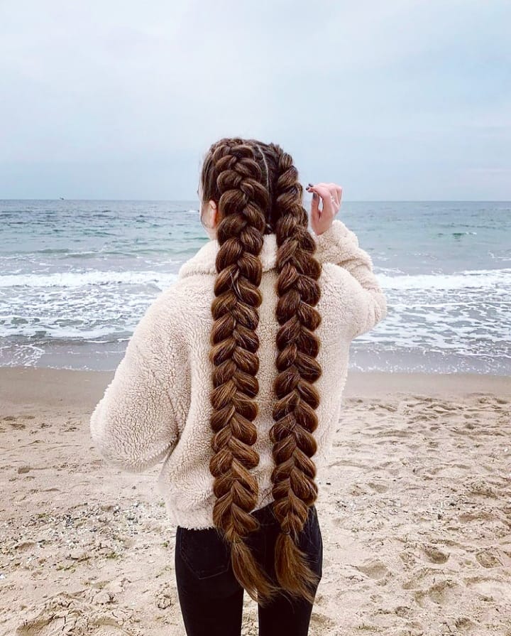 Double Dutch Braids On Long Brunette Hair