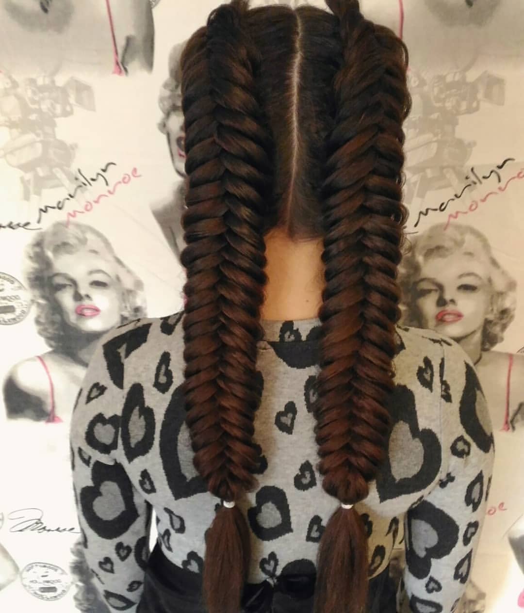 Double Dutch Fishtail Braids On Long Espresso Hair