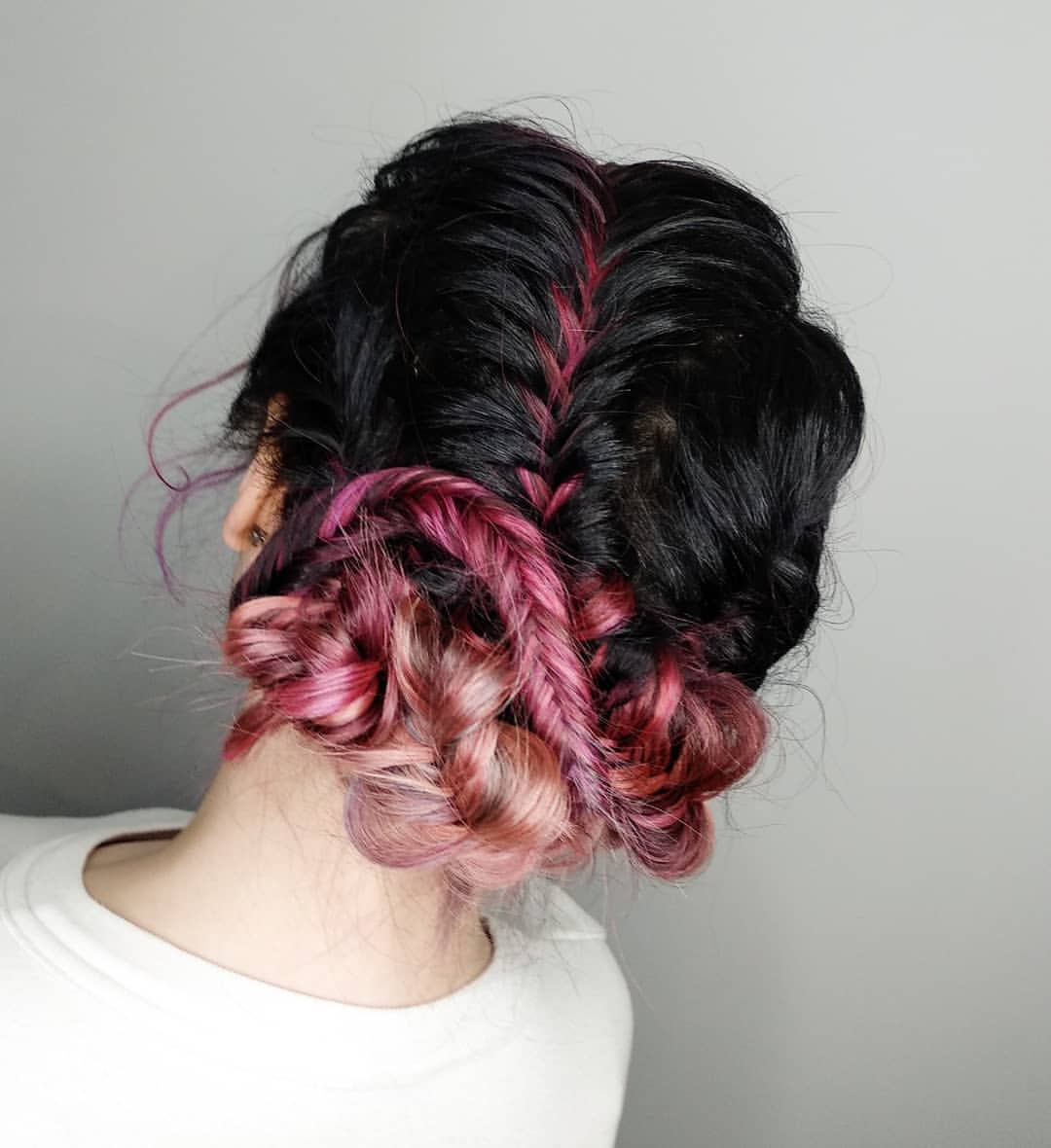Double Fishtail Braid With Pink Ombre Finish