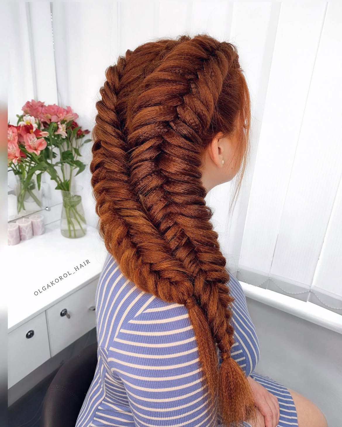 Double Fishtail Braid With Voluminous Copper Texture