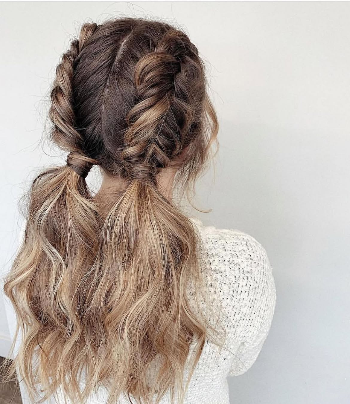 Double Fishtail Braided Pigtails On Lived In Balayage