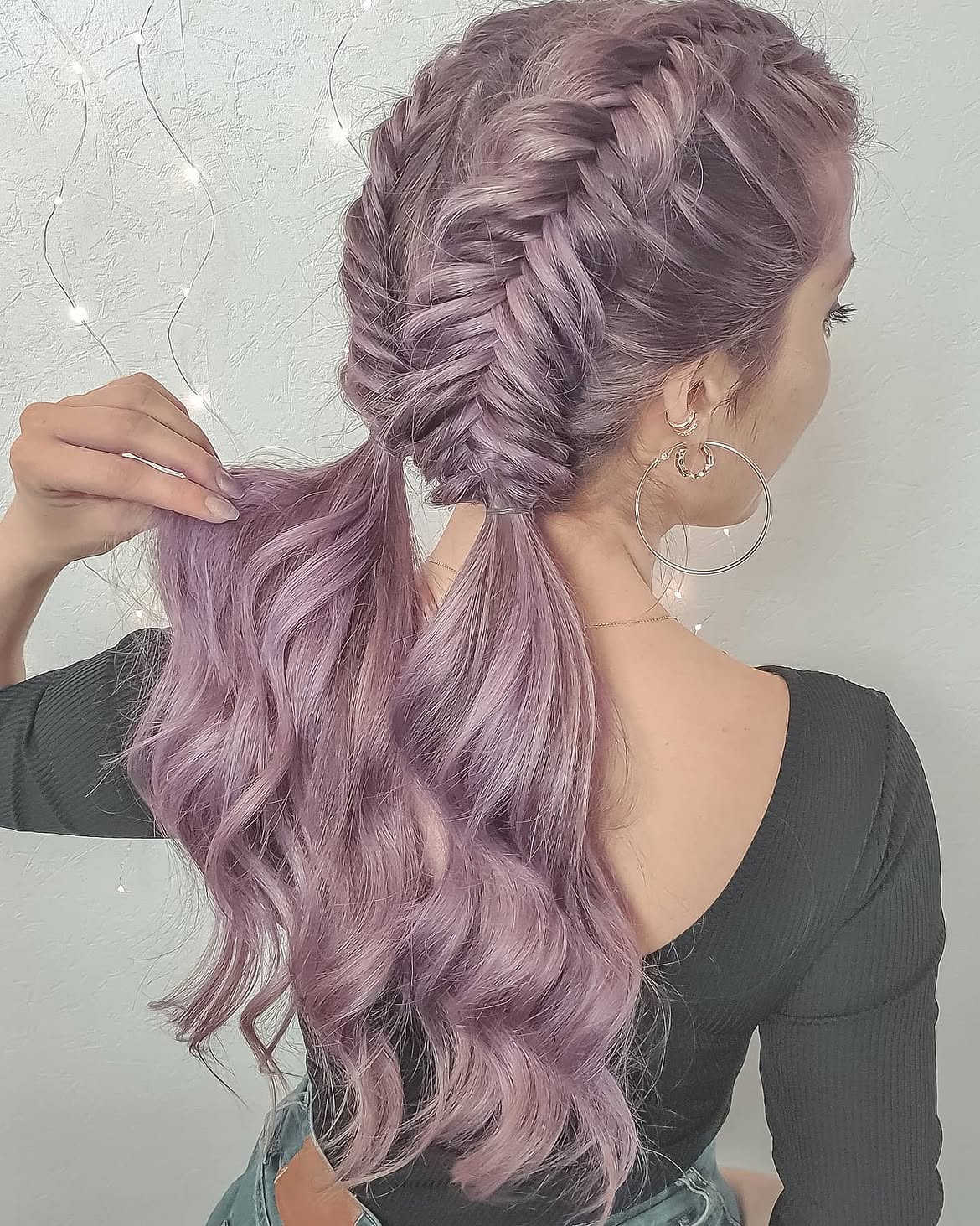 Double Fishtail Braids In Pastel Lavender Tones