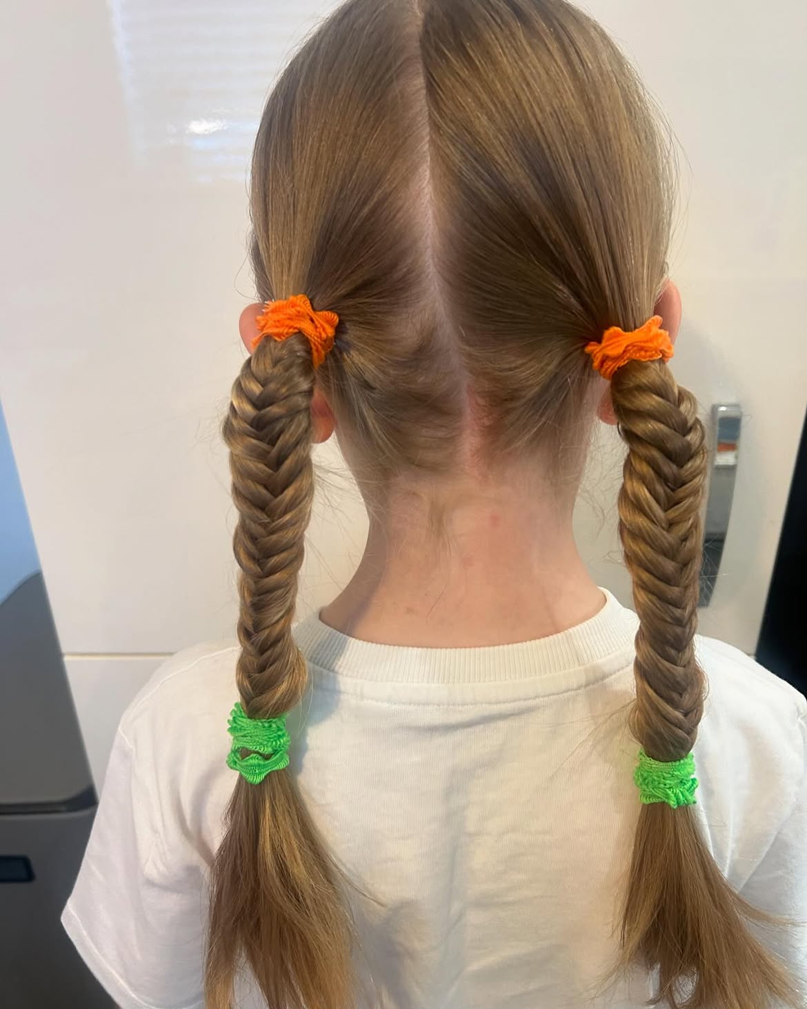 Double Fishtail Braids With Colorful Hair Ties