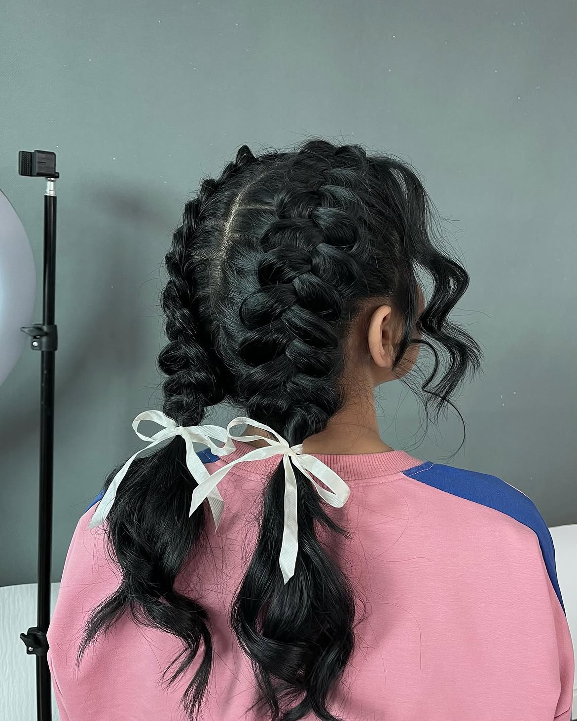 Double French Braids With Delicate Ribbon Accents