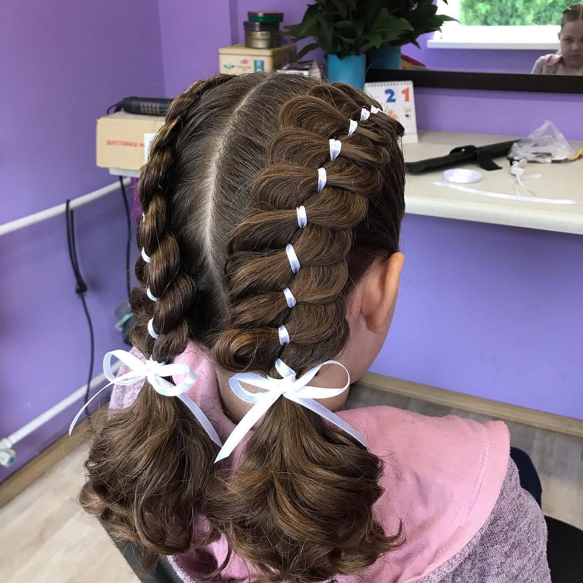 Double French Braids With Ribbon Accents