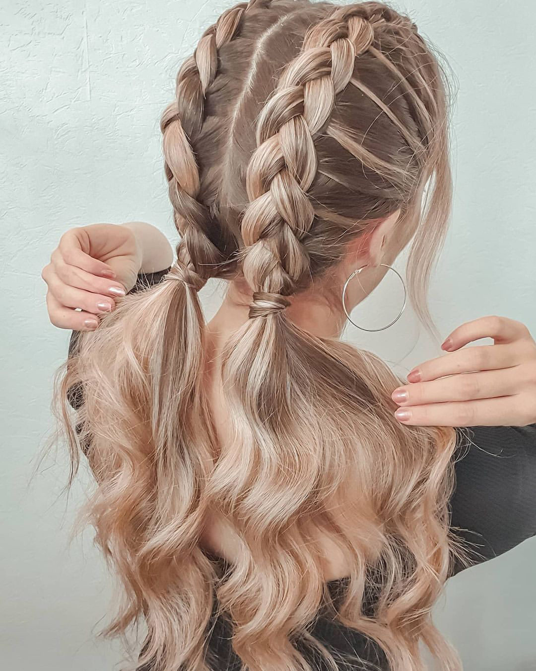 Double French Braids With Soft Wavy Ends