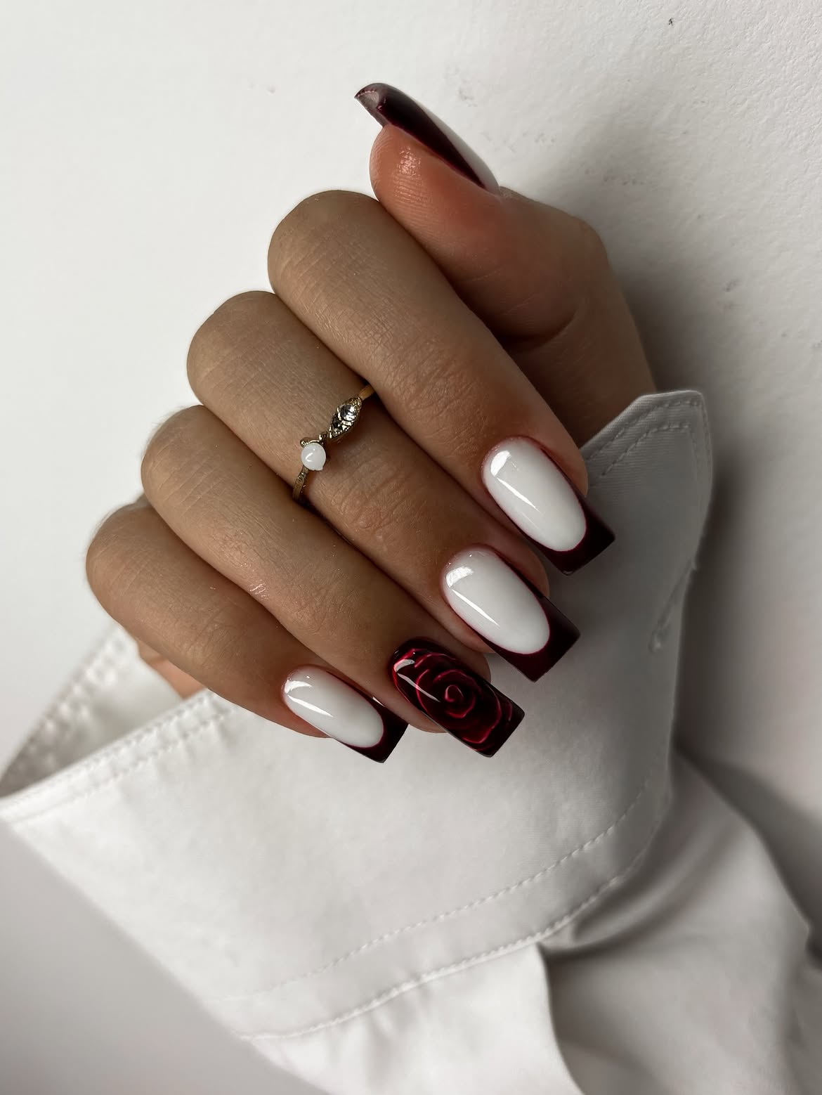 Dramatic Rose French Coffin Nails
