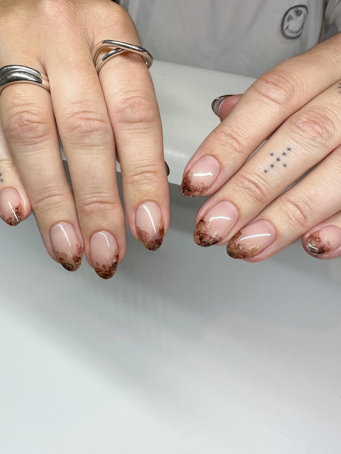 Earthy Brown French Ombre Almond Nails