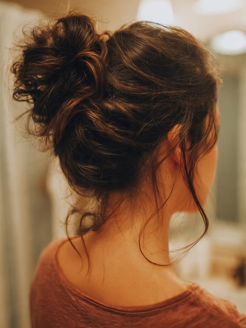 Effortless Messy Bun With Loose Tendrils