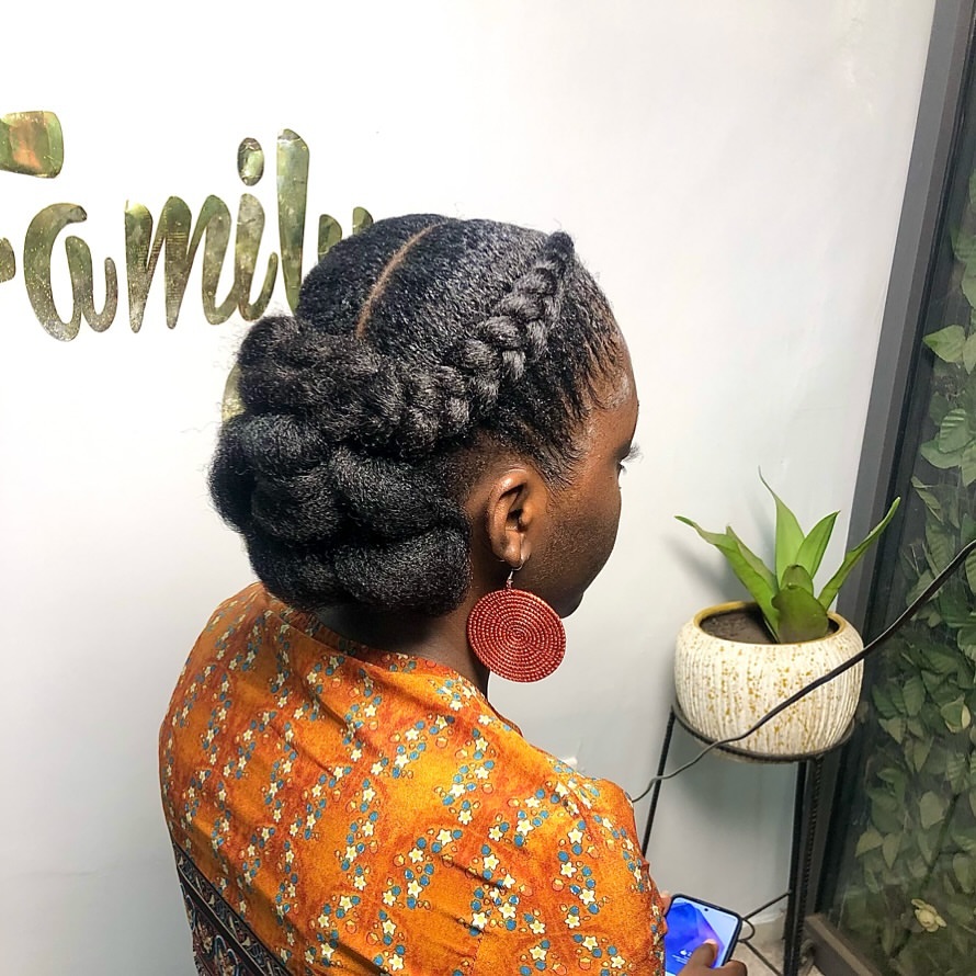 Elegant Crown Braid Updo For Coily Hair