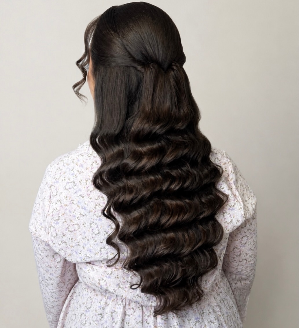 Elegant Half-Up Twist With Deep Barrel Waves