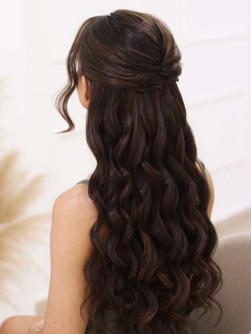 Elegant Twisted Half-Up Waves For A Romantic Look