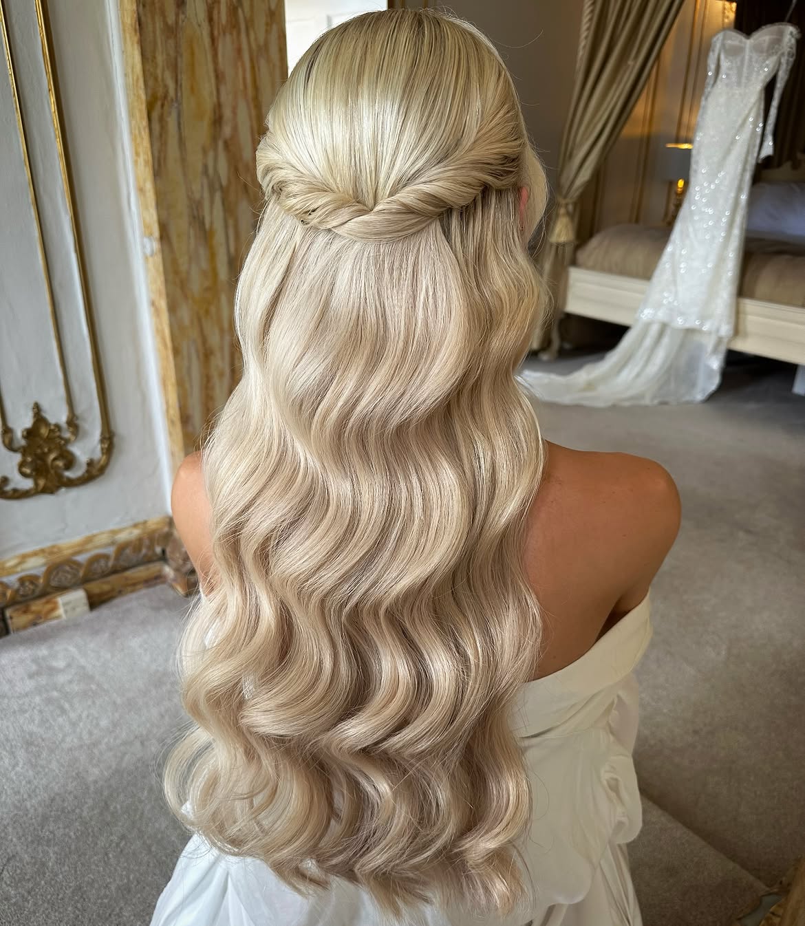 Elegant Twisted Half Updo With Hollywood Waves