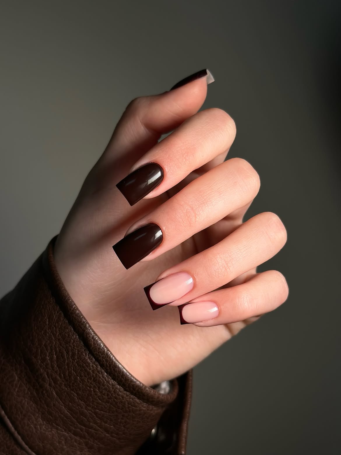 Espresso French Tip Square Nails