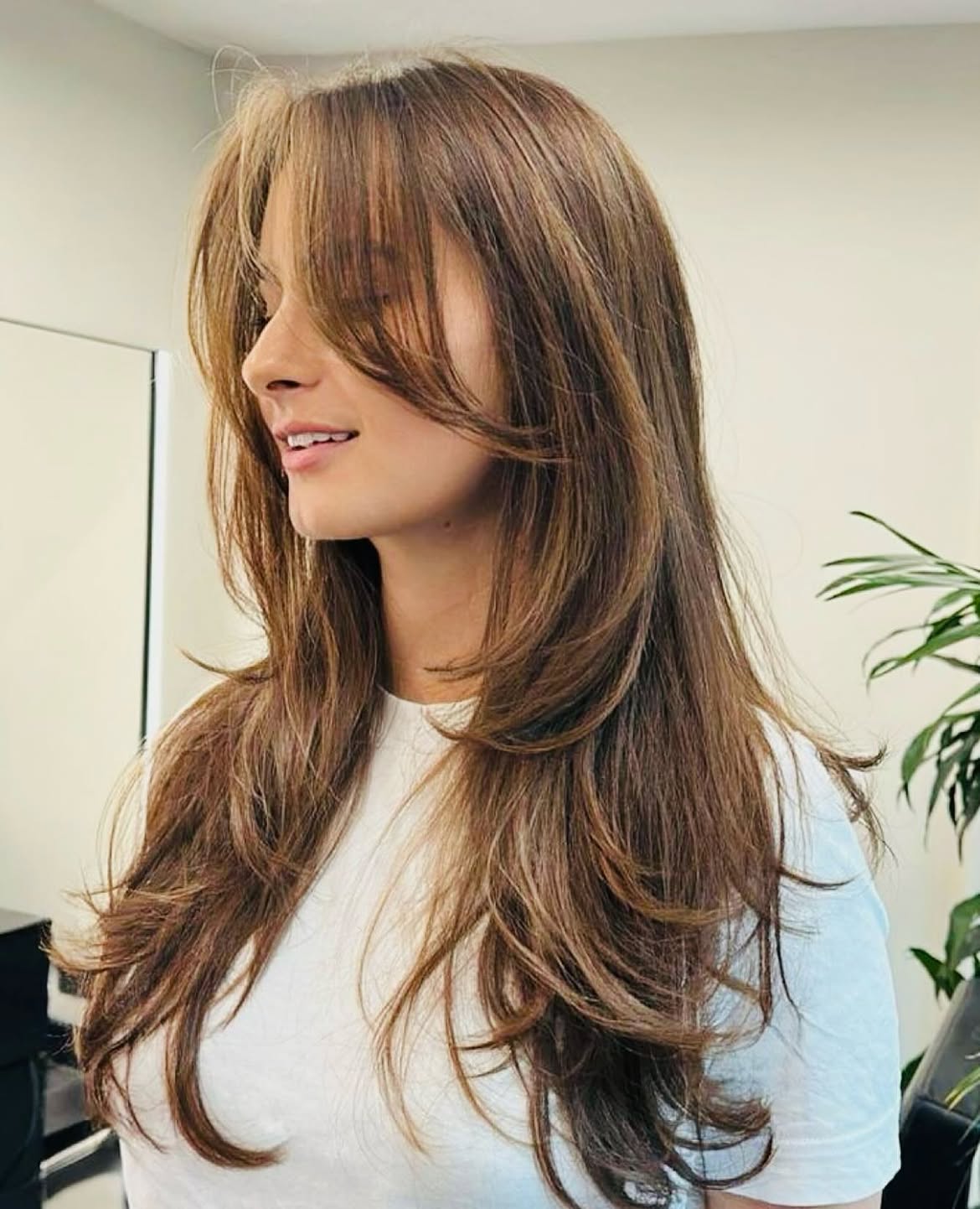 Face Framing Layers With Soft Curtain Bangs