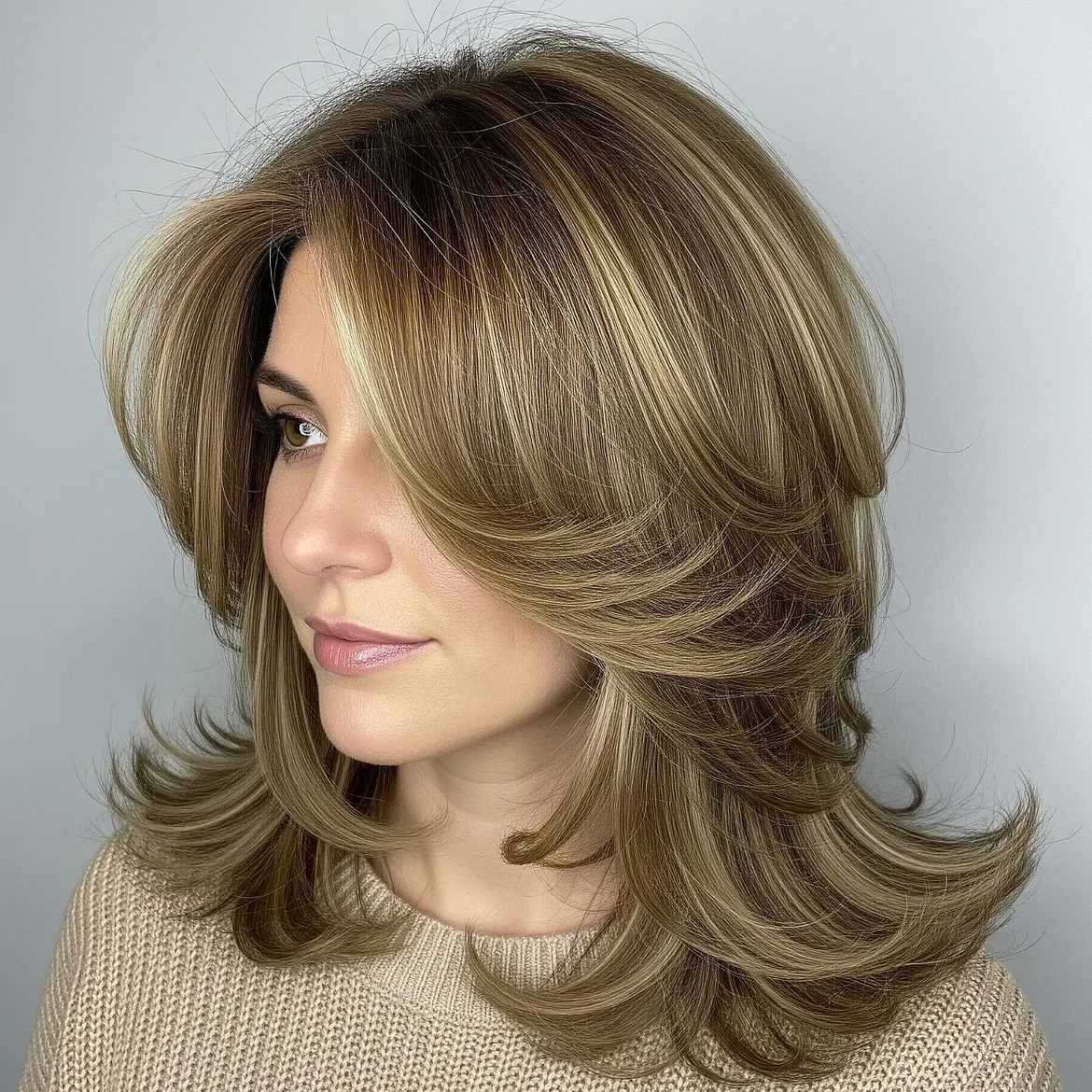 Face Framing Layers With Soft Honey Highlights