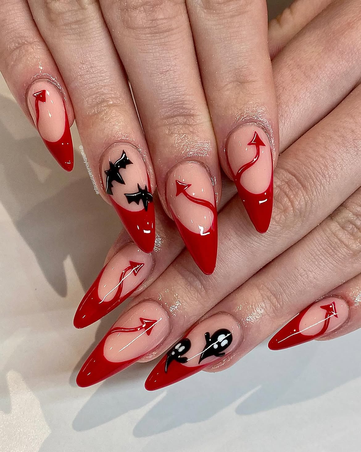 Fiery Devilish Halloween French Tip Nails