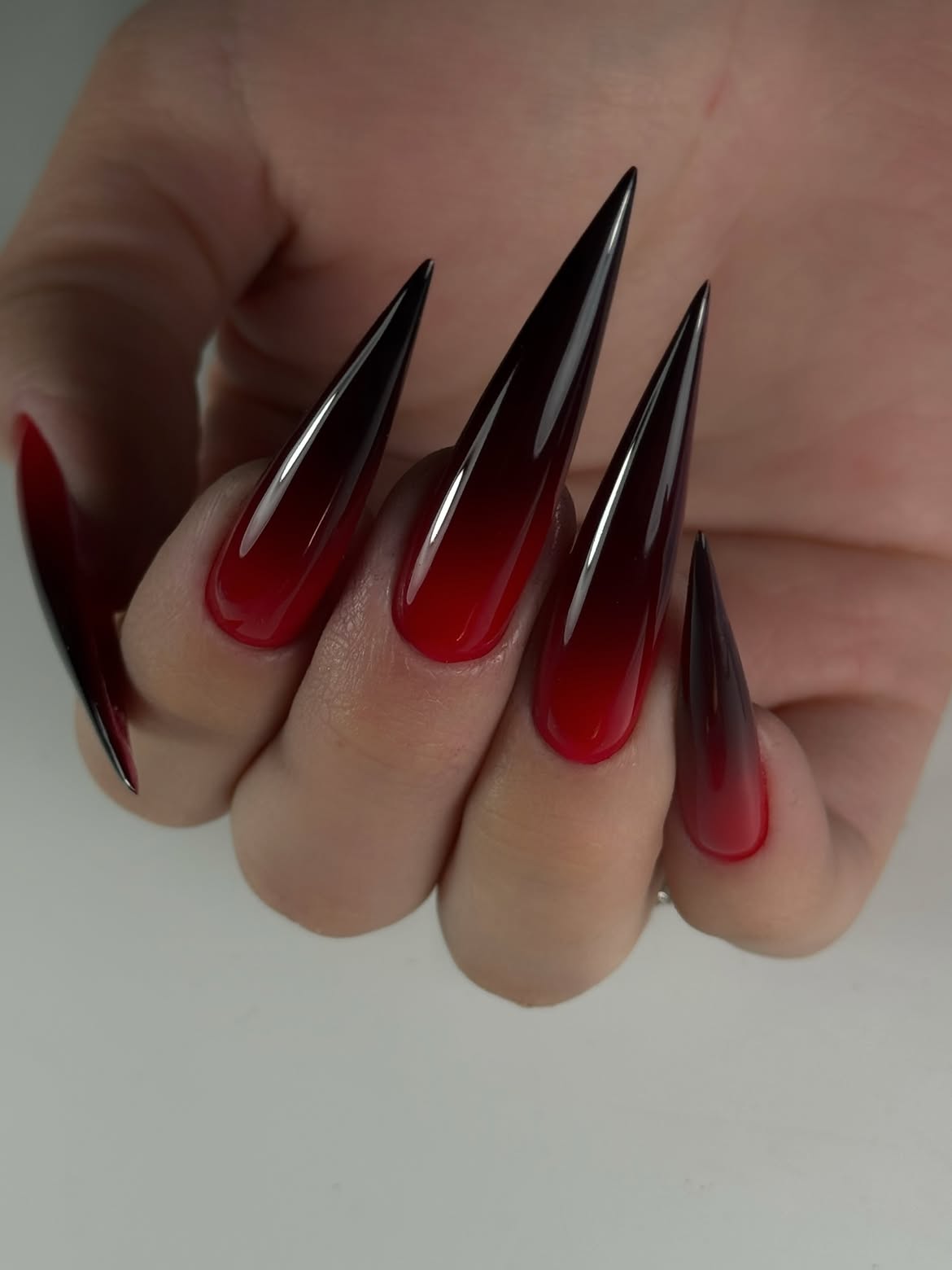 Fiery Red Black Ombre Stiletto Nails