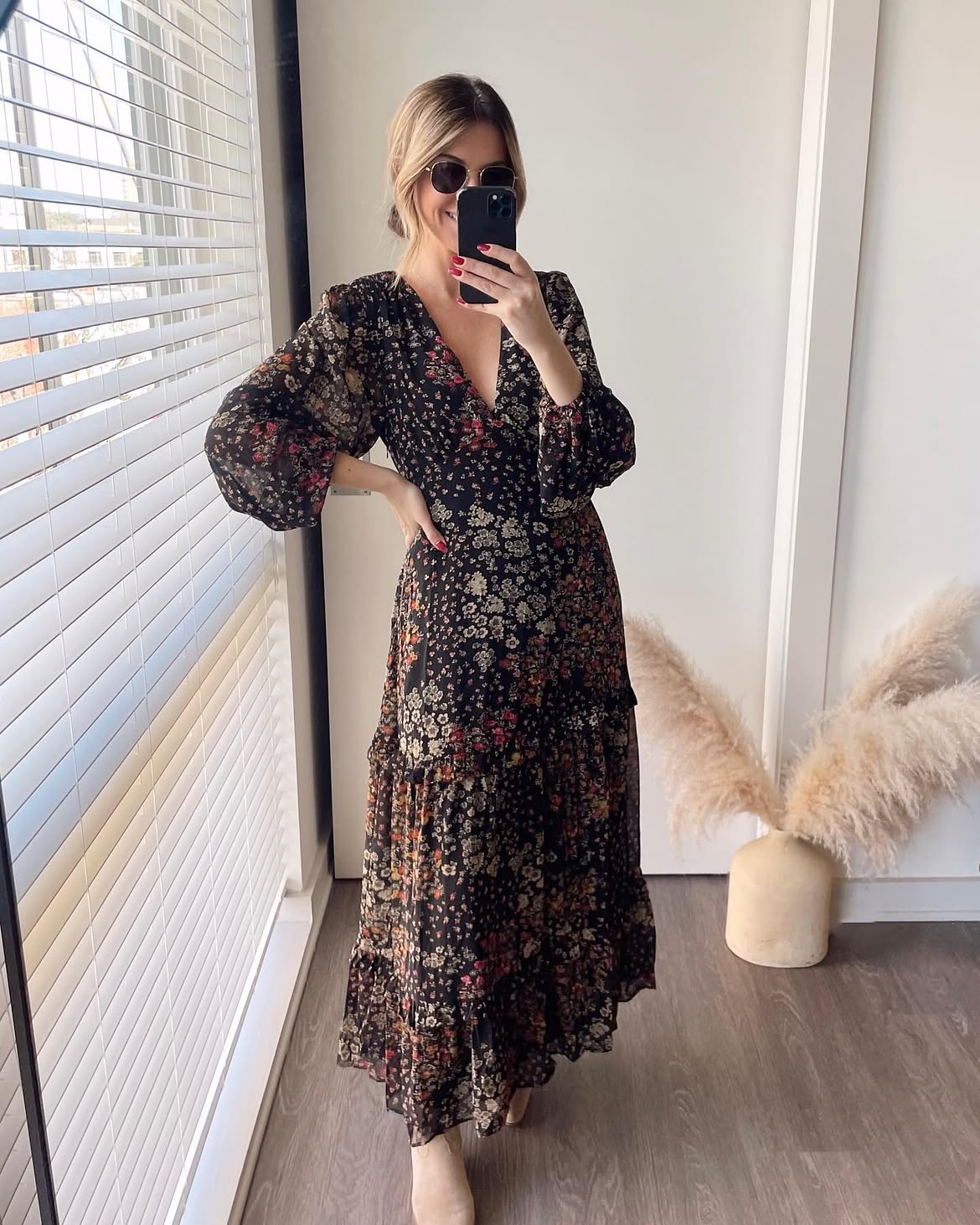 Floral Midi Dress With Ankle Boots
