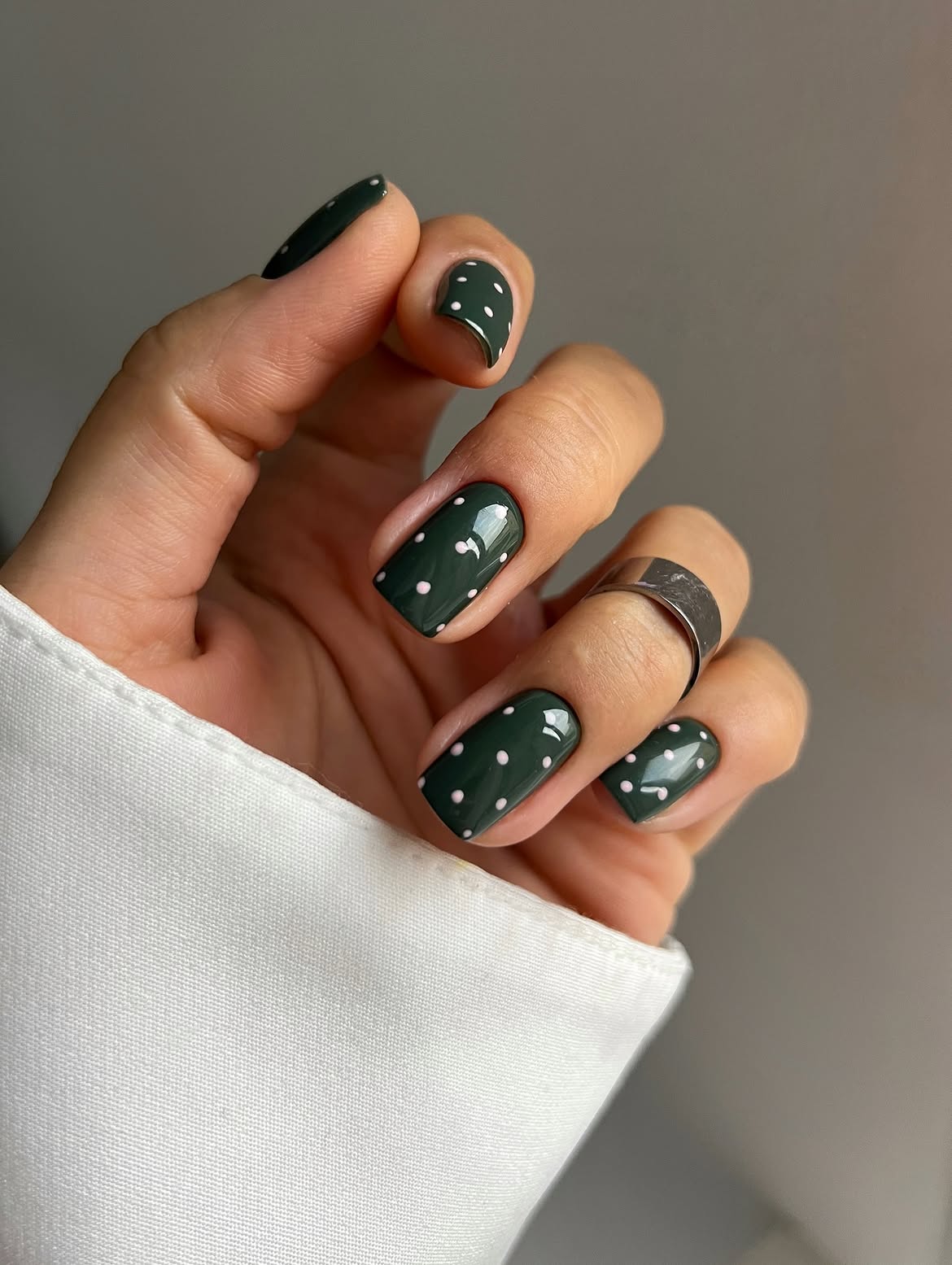 Forest Green Polka Dot Square Nails
