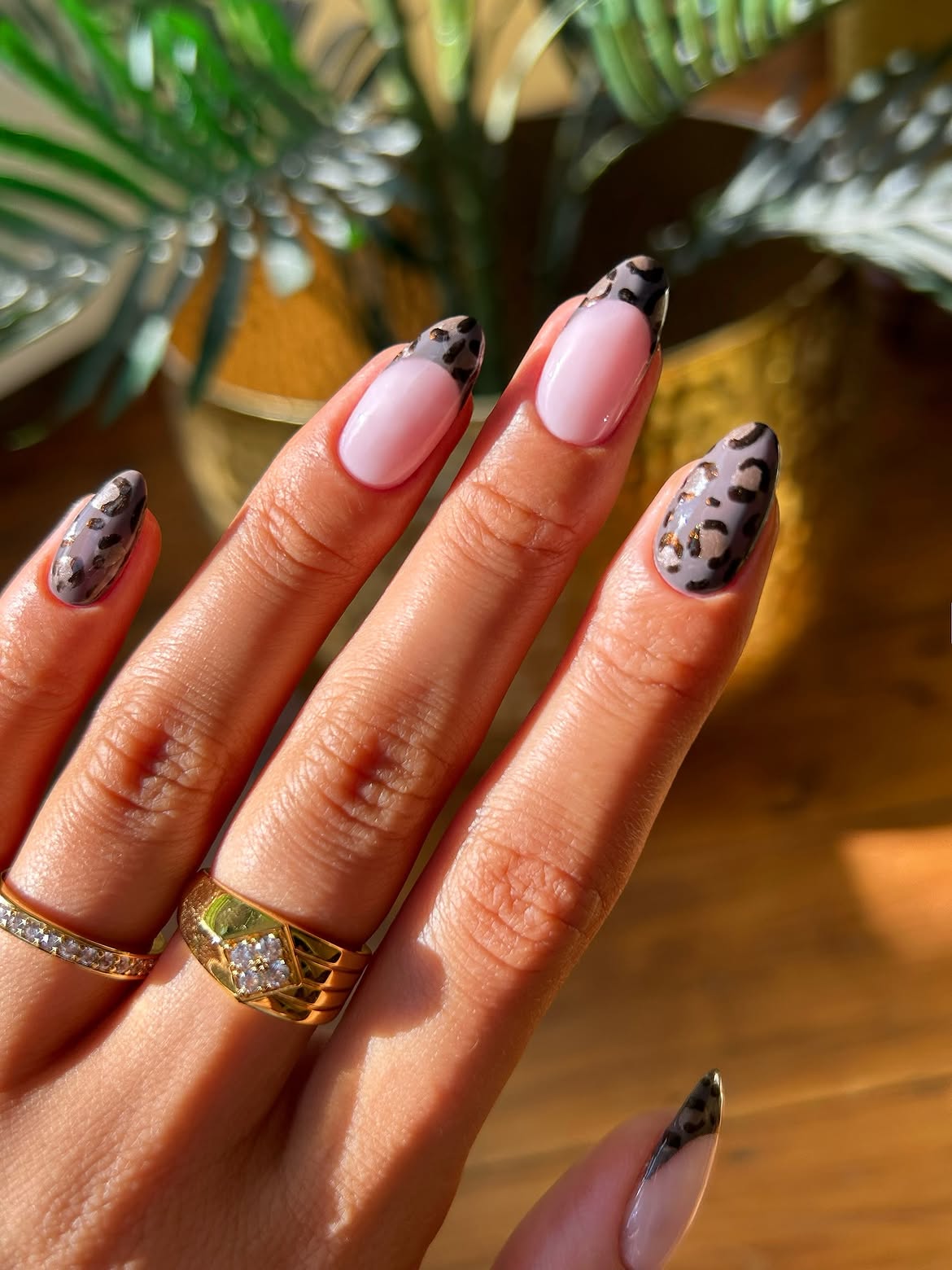 French Tips With Matte Leopard Accent Nails