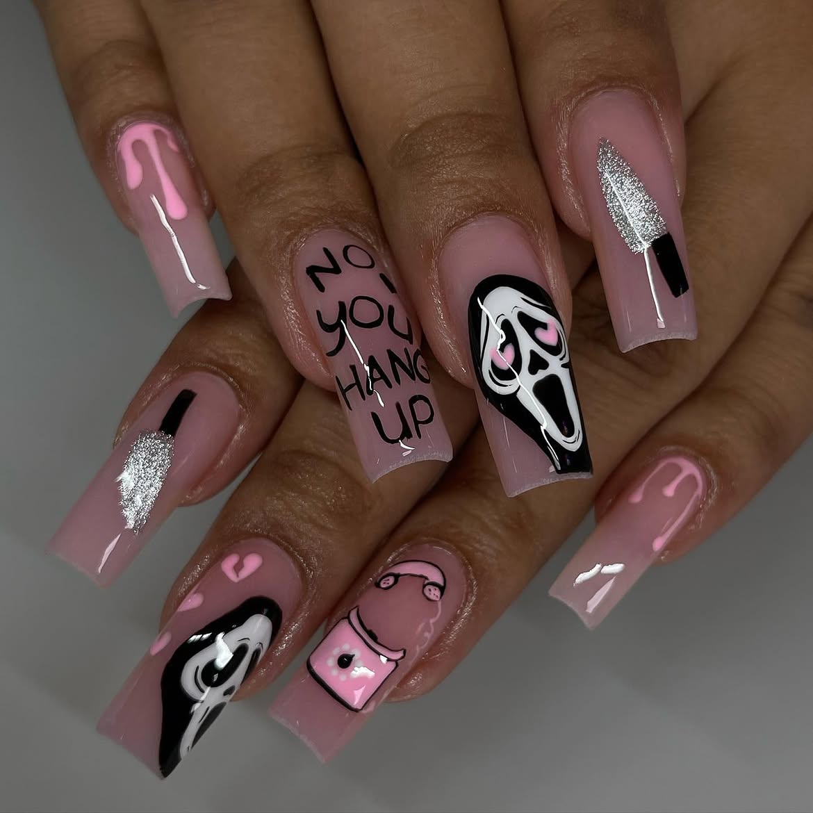 Ghostface Pink Drip Coffin Nails