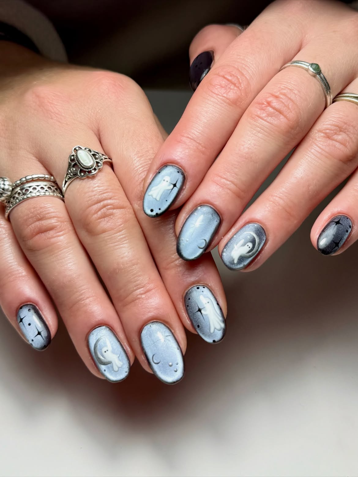 Ghostly Galaxy Short Oval Halloween Nails
