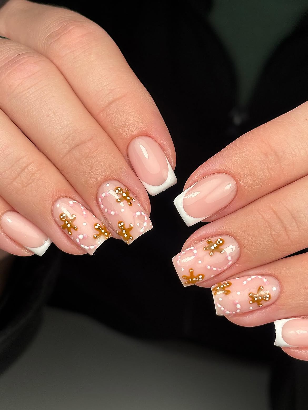Gingerbread Man French Tip Holiday Nails
