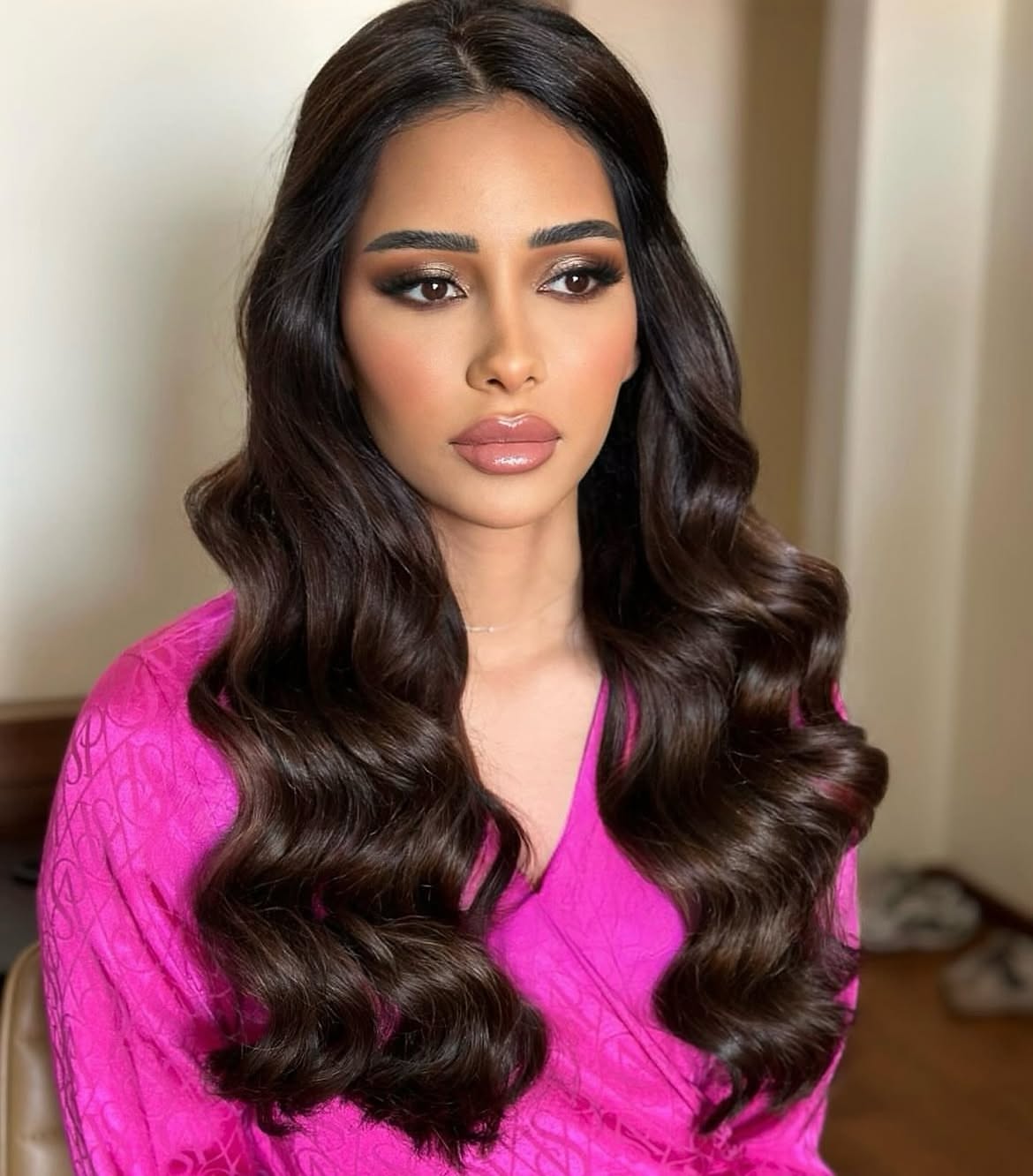 Glamorous Espresso Waves With Half Up Styling