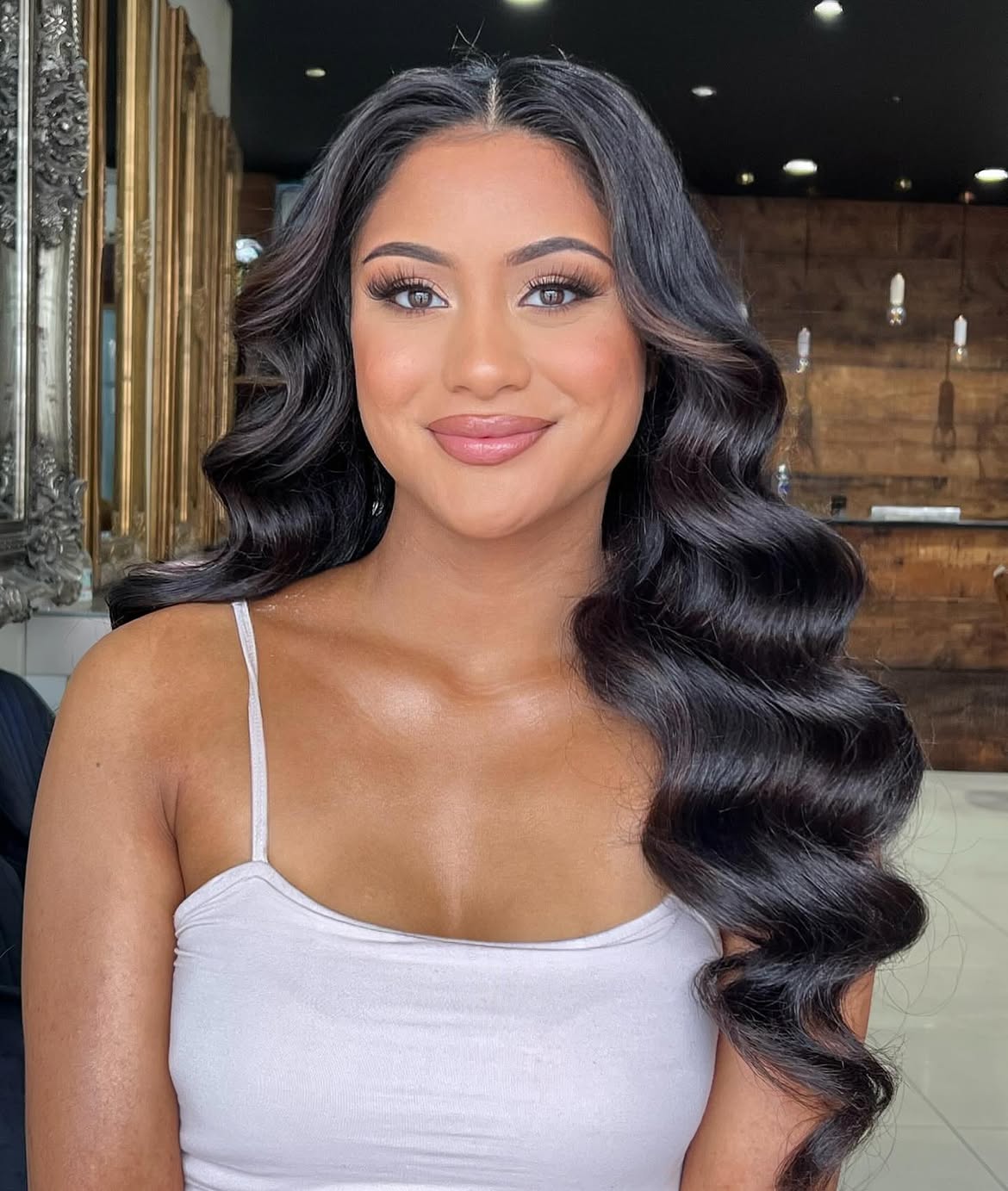 Glamorous Hollywood Waves On Long Dark Hair