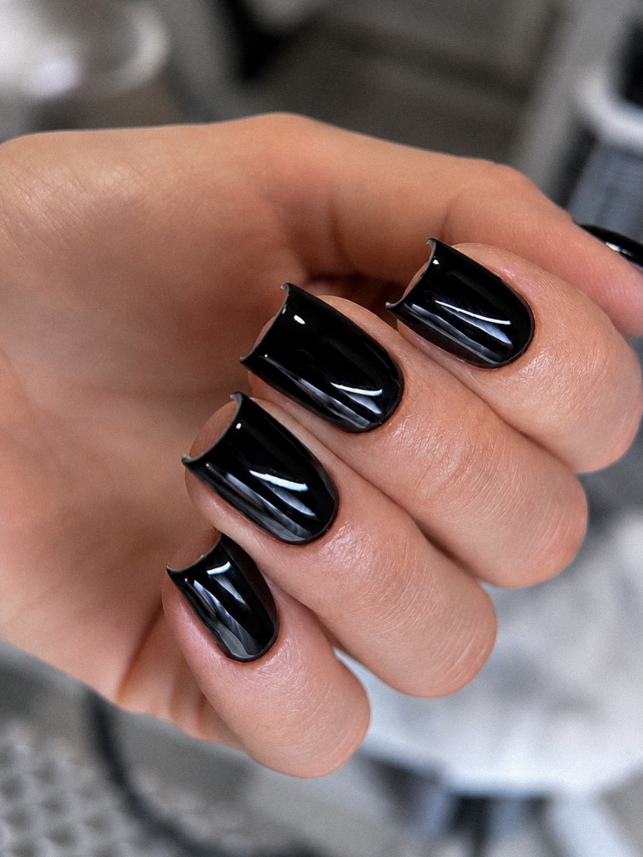 Glossy Black Medium Oval Nails