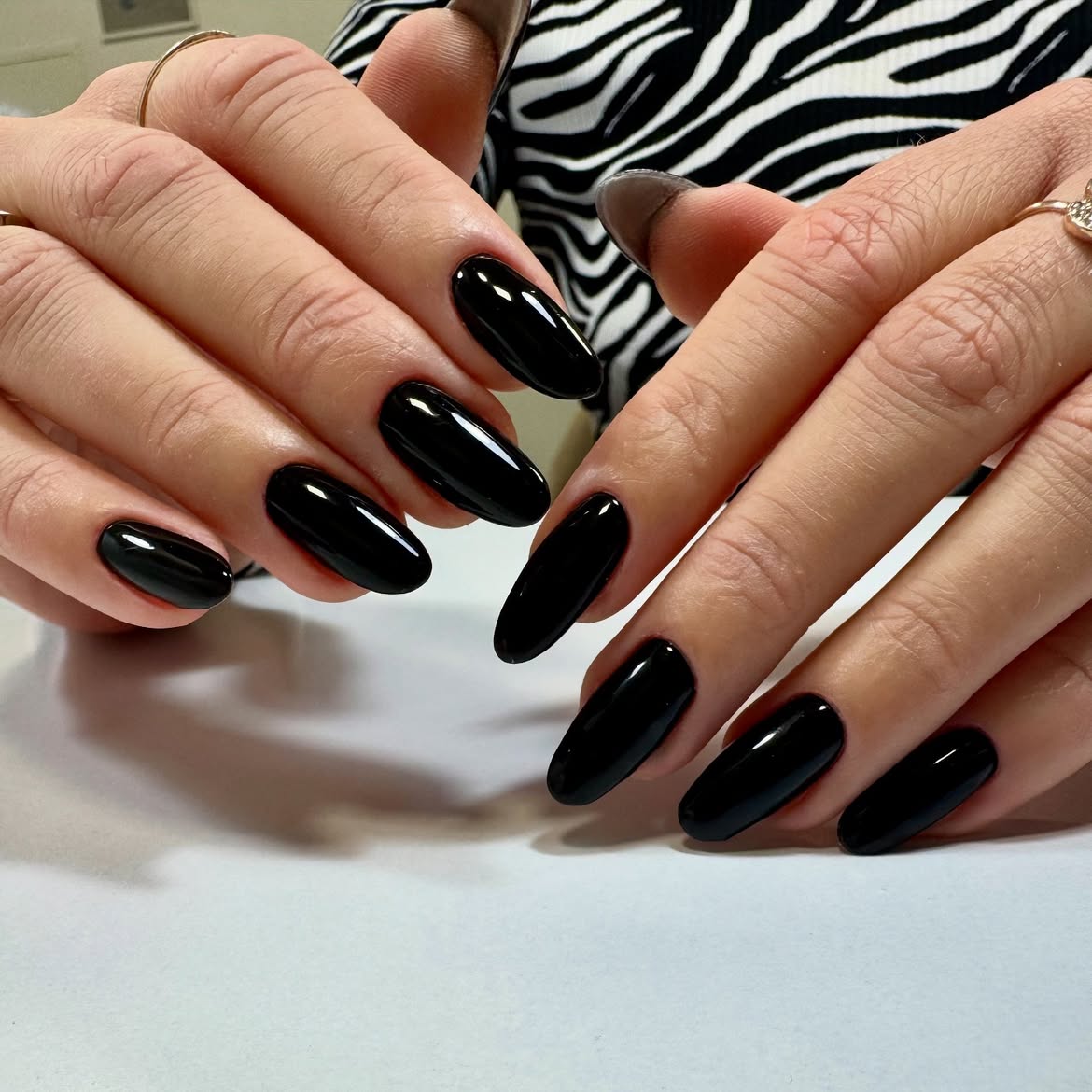 Glossy Black Oval Nails