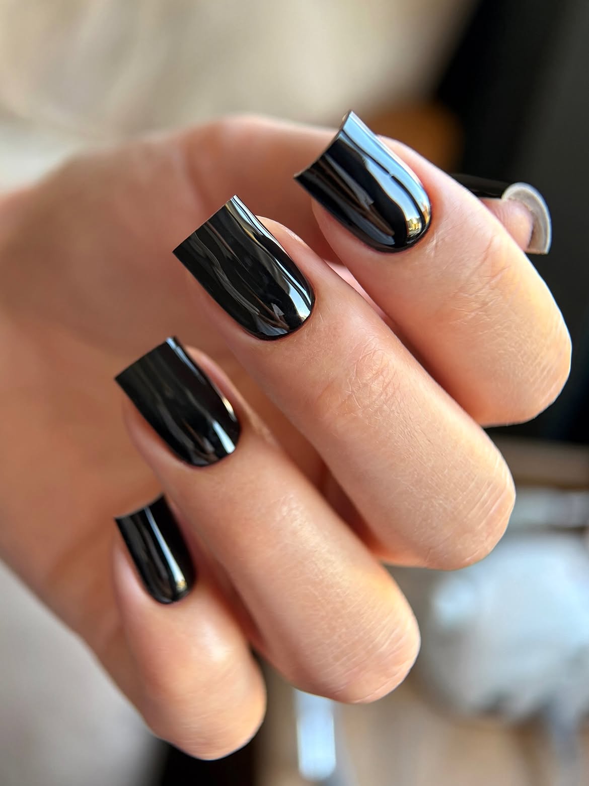 Glossy Black Square Nails