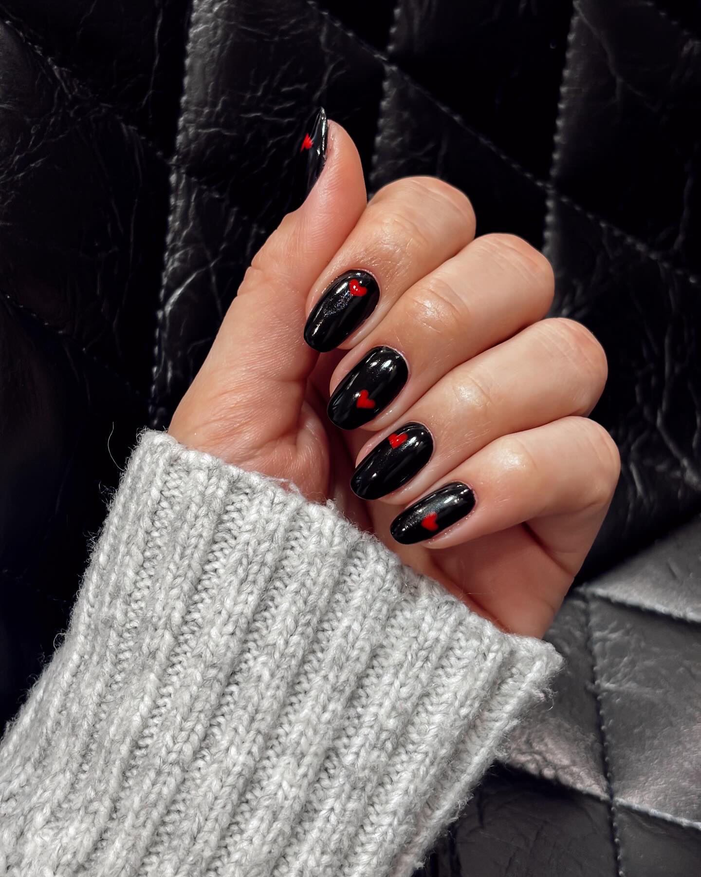 Glossy Black with Red Heart Accents