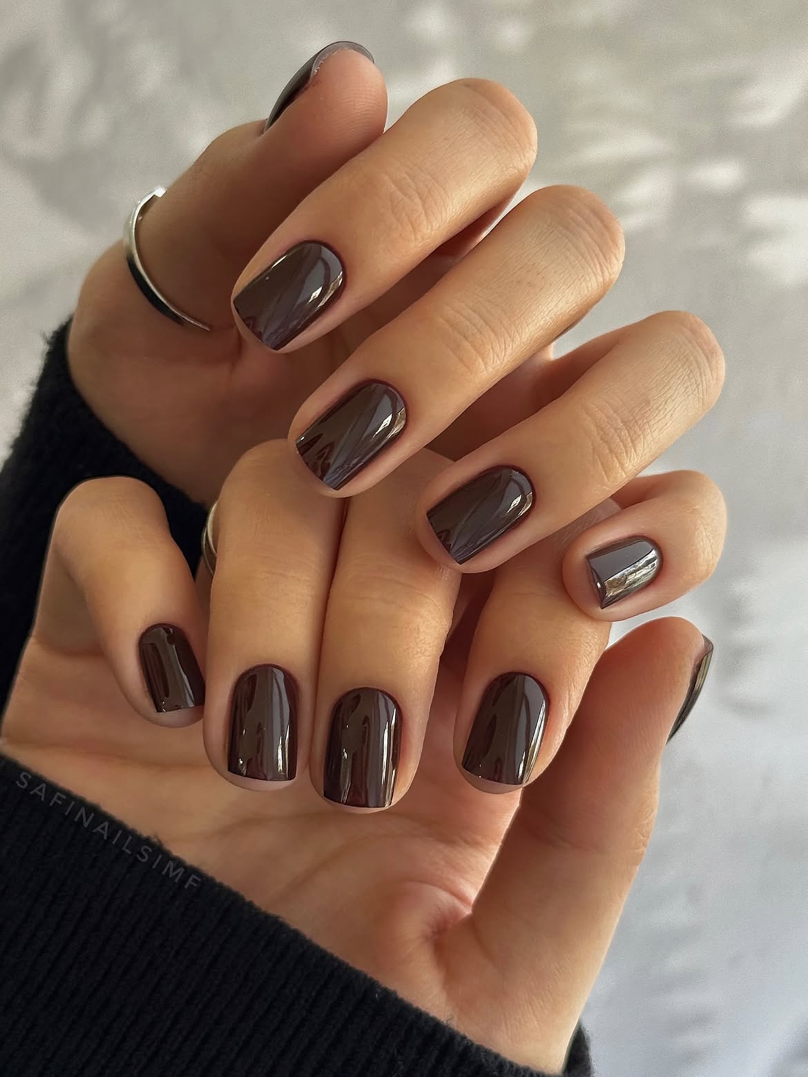 Glossy Dark Chocolate Square Nails