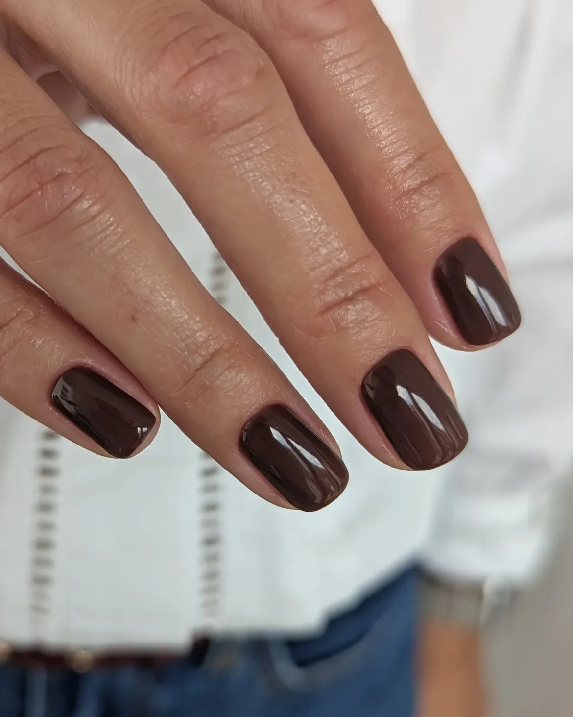 Glossy Deep Chocolate Brown Square Nails