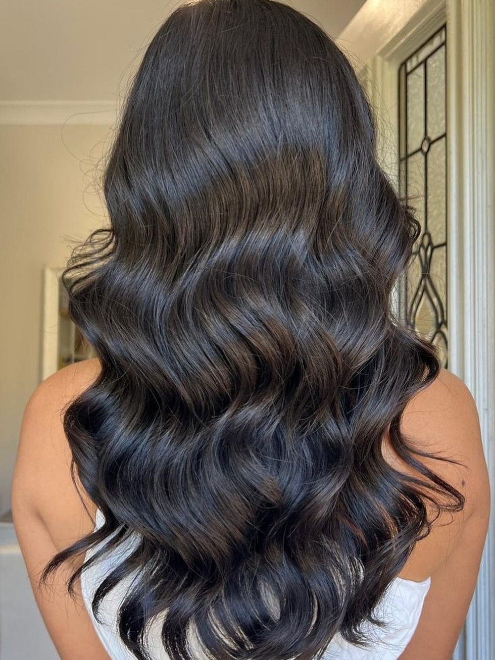 Glossy Deep Espresso Waves On Long Hair