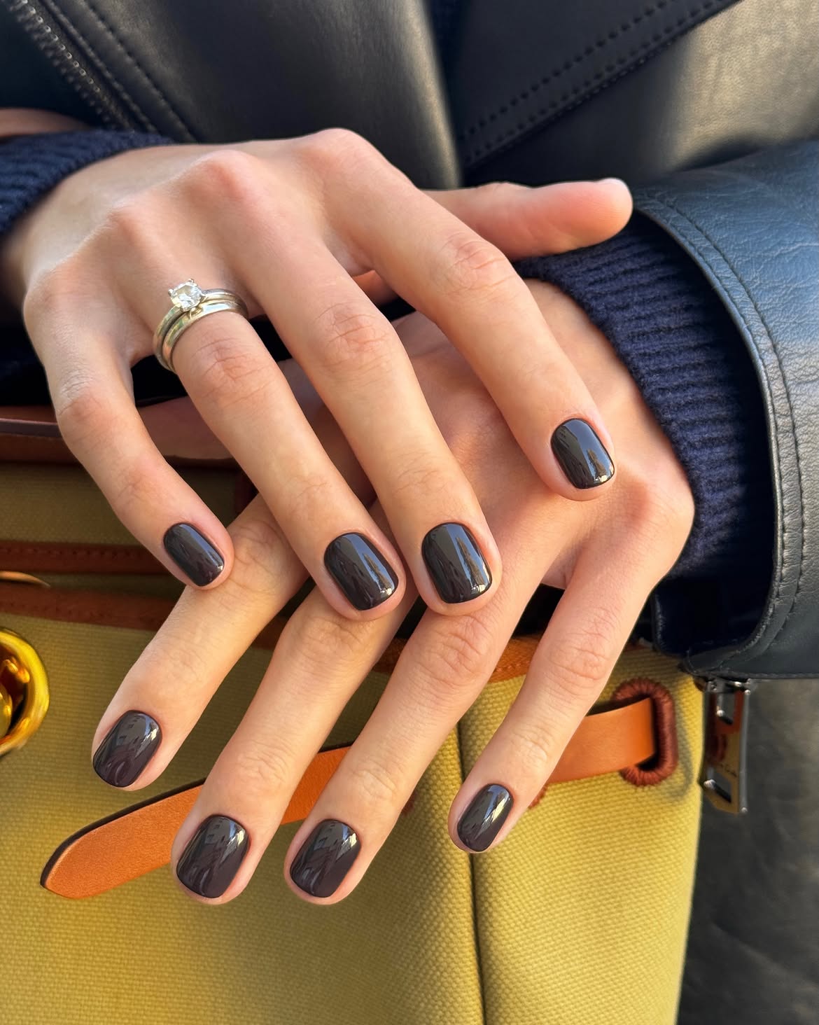 Glossy Deep Plum Oval Nails