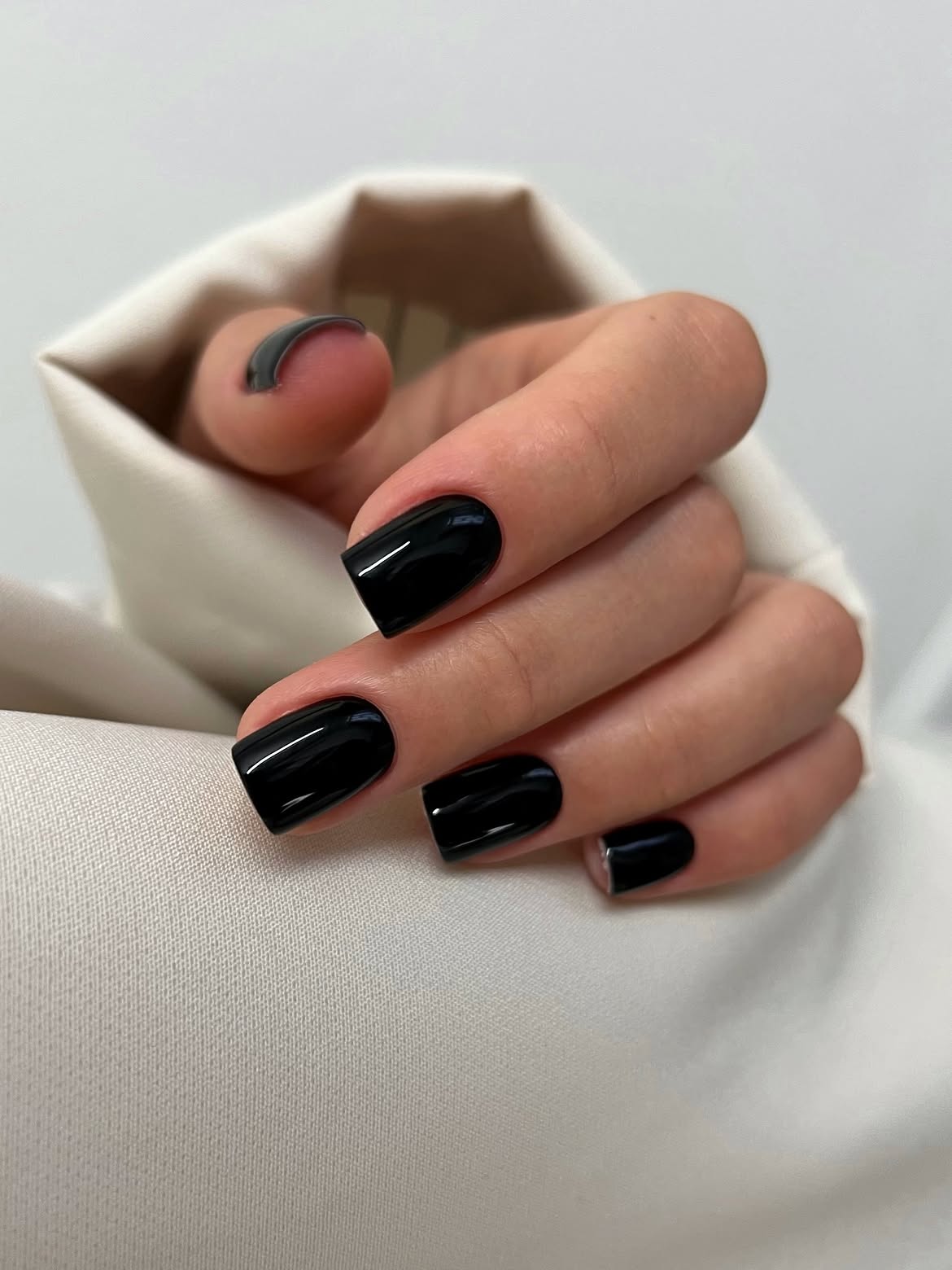 Glossy Jet Black Medium Square Nails