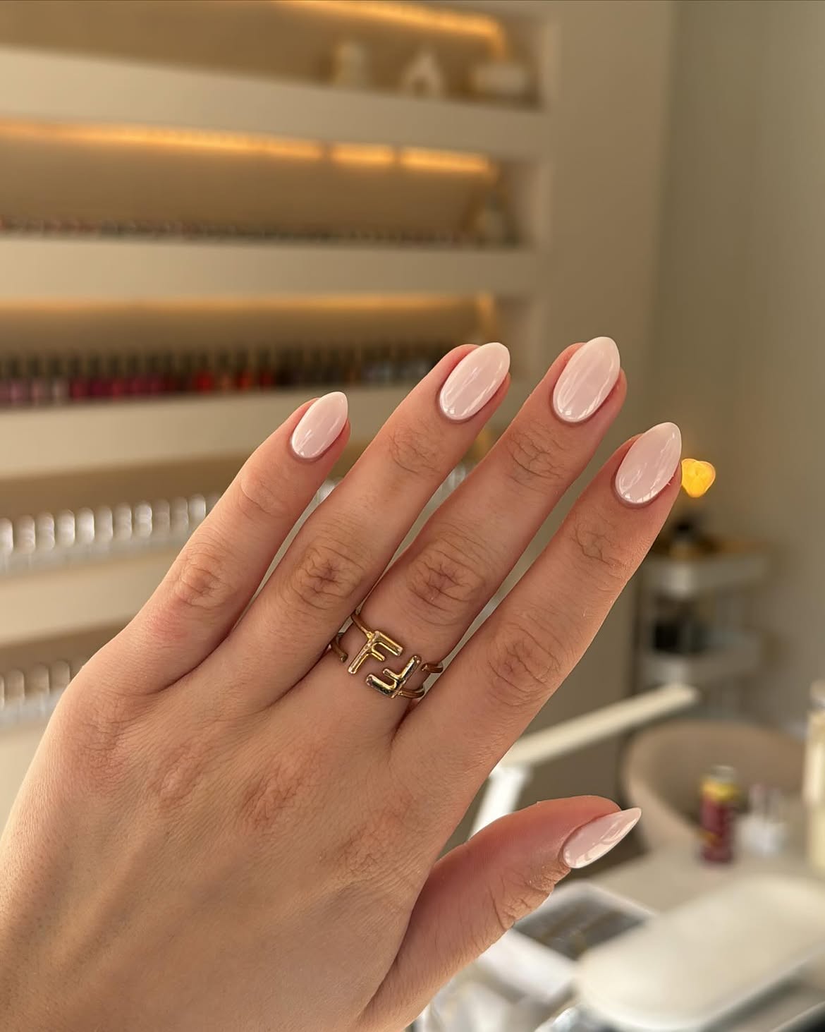 Glossy Milky Pink Oval Nails