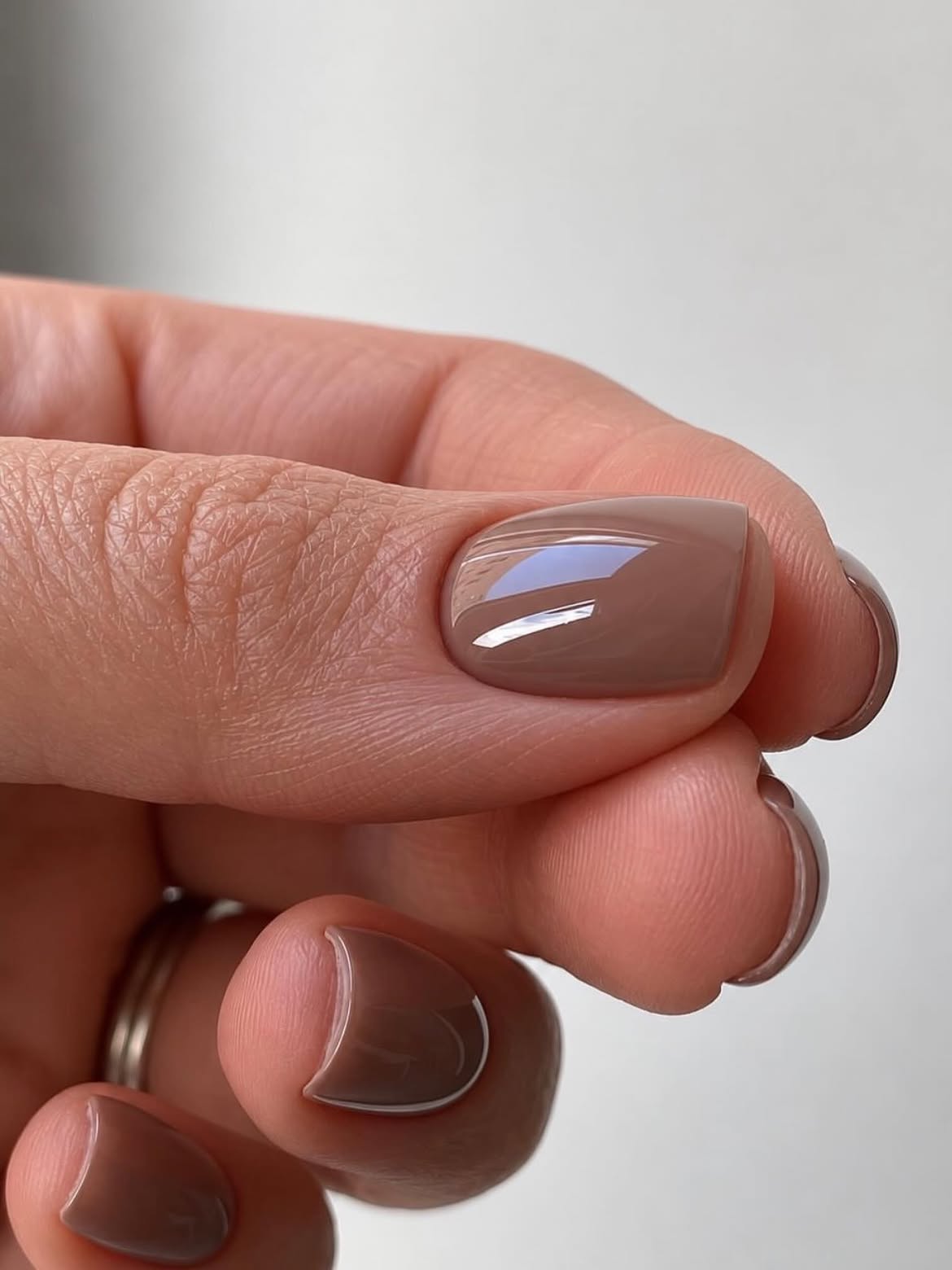 Glossy Taupe Nude Short Square Nails