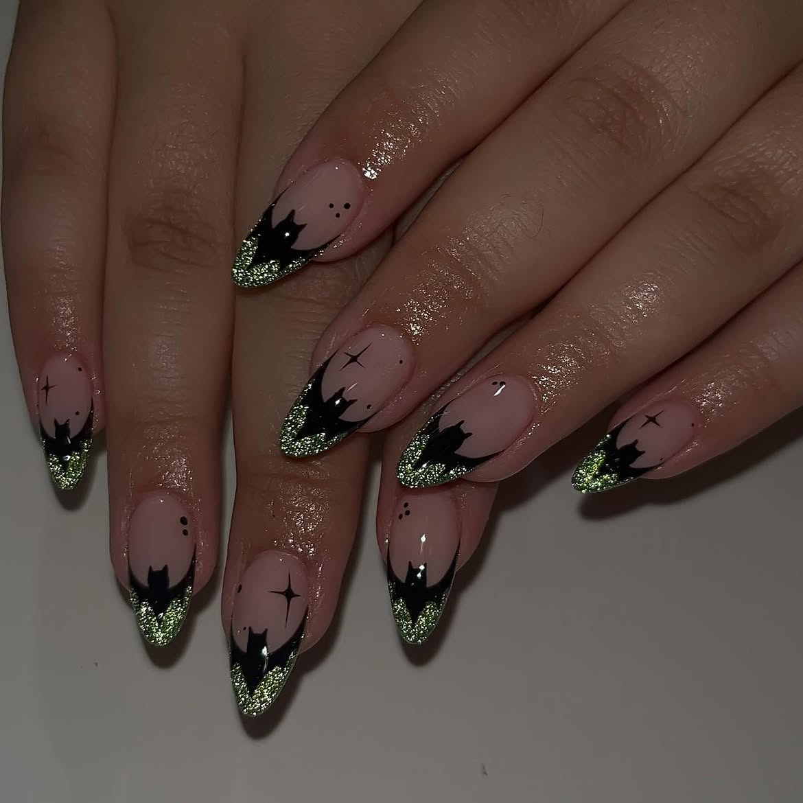 Glow-in-the-Dark Bat French Halloween Nails