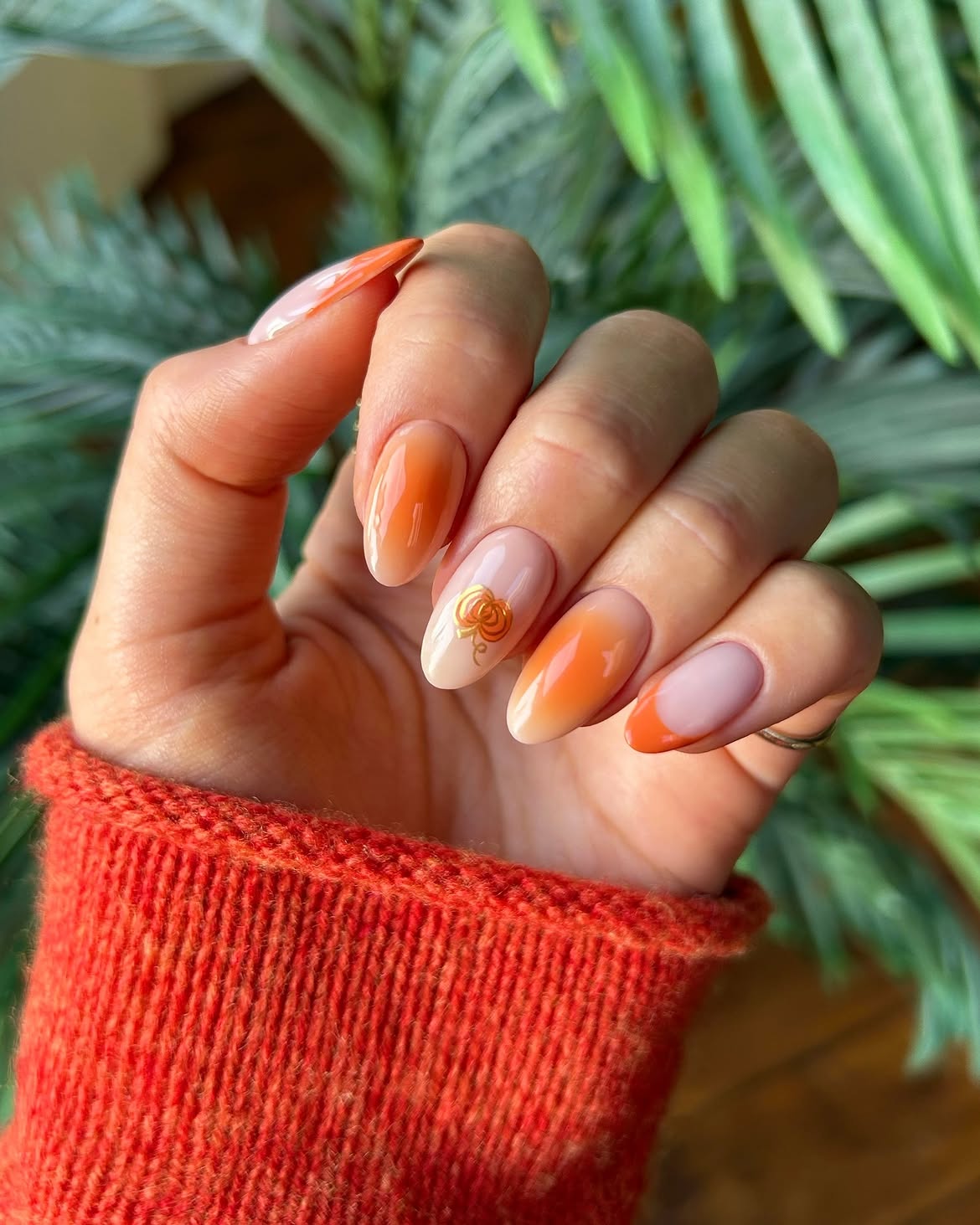 Gradient Pumpkin Spice Almond French Tips