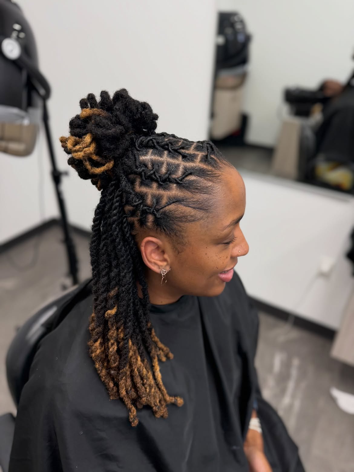 Half Up Box Braid Bun With Honey Highlights