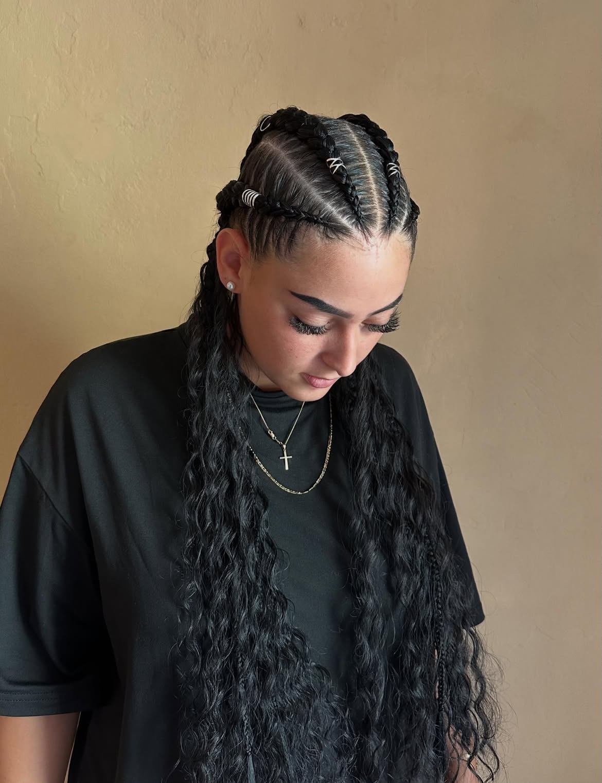 Half Up Cornrow Braids With Long Wavy Extensions
