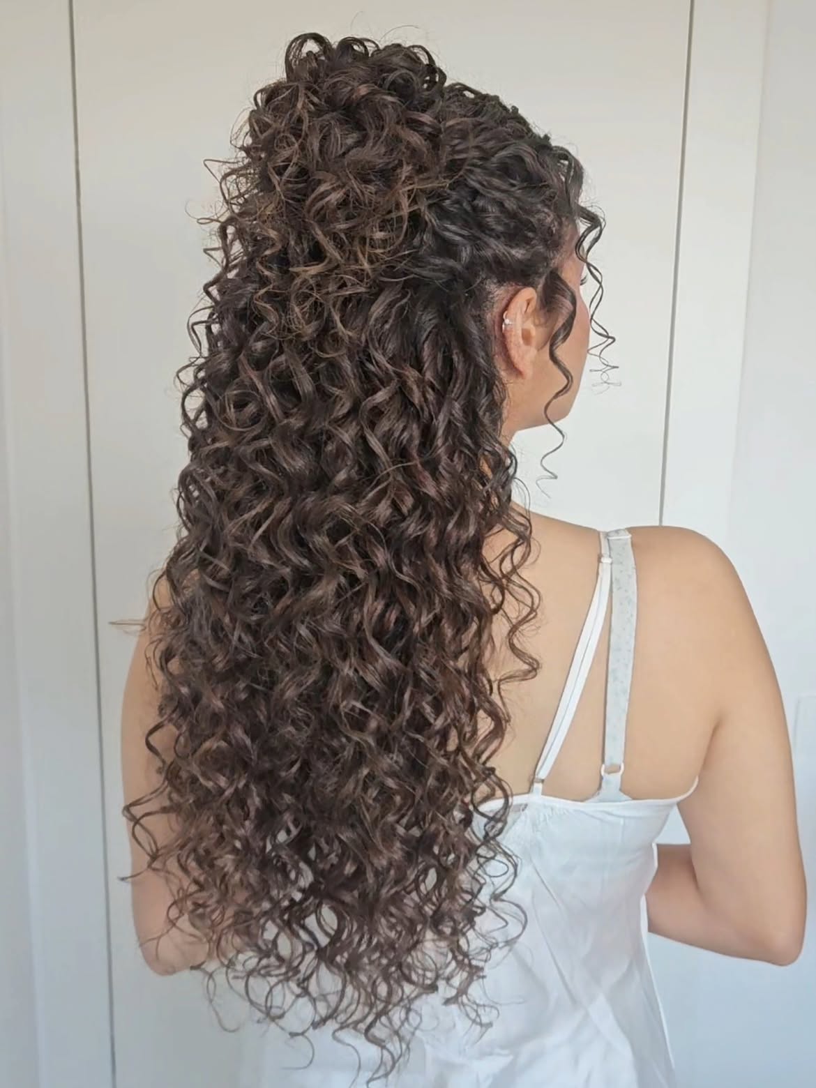 Half Up Curly Hairstyle With Defined Ringlets