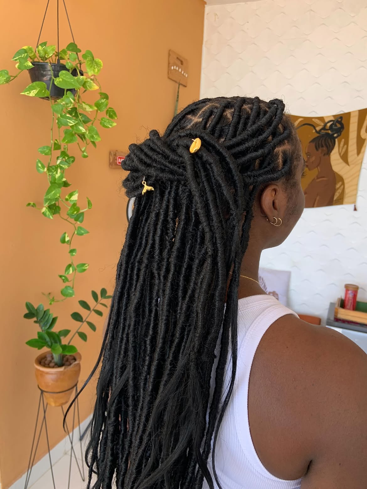 Half Up Half Down Jet Black Faux Locs