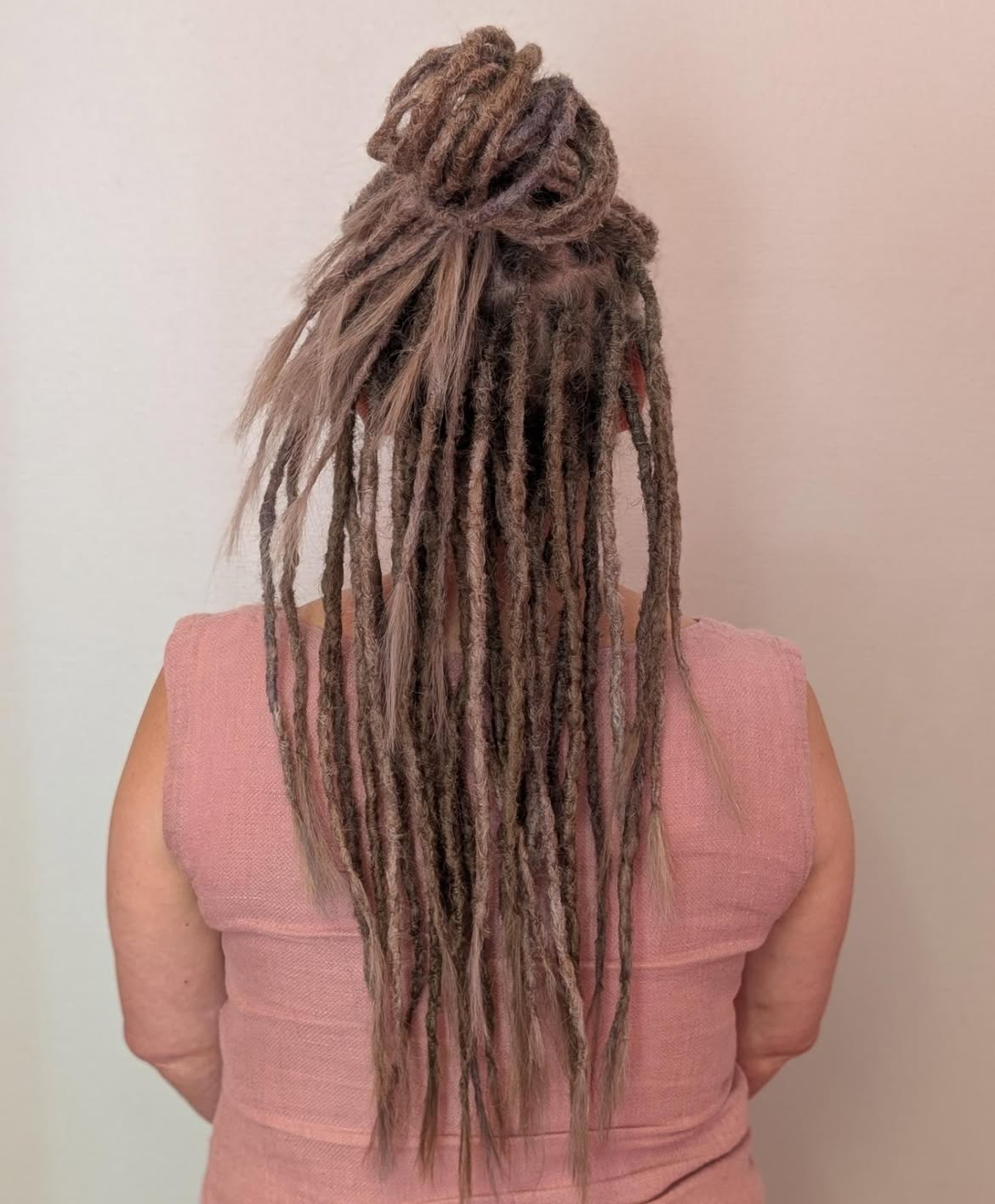 Half Up Messy Bun With Ash Brown Dreads