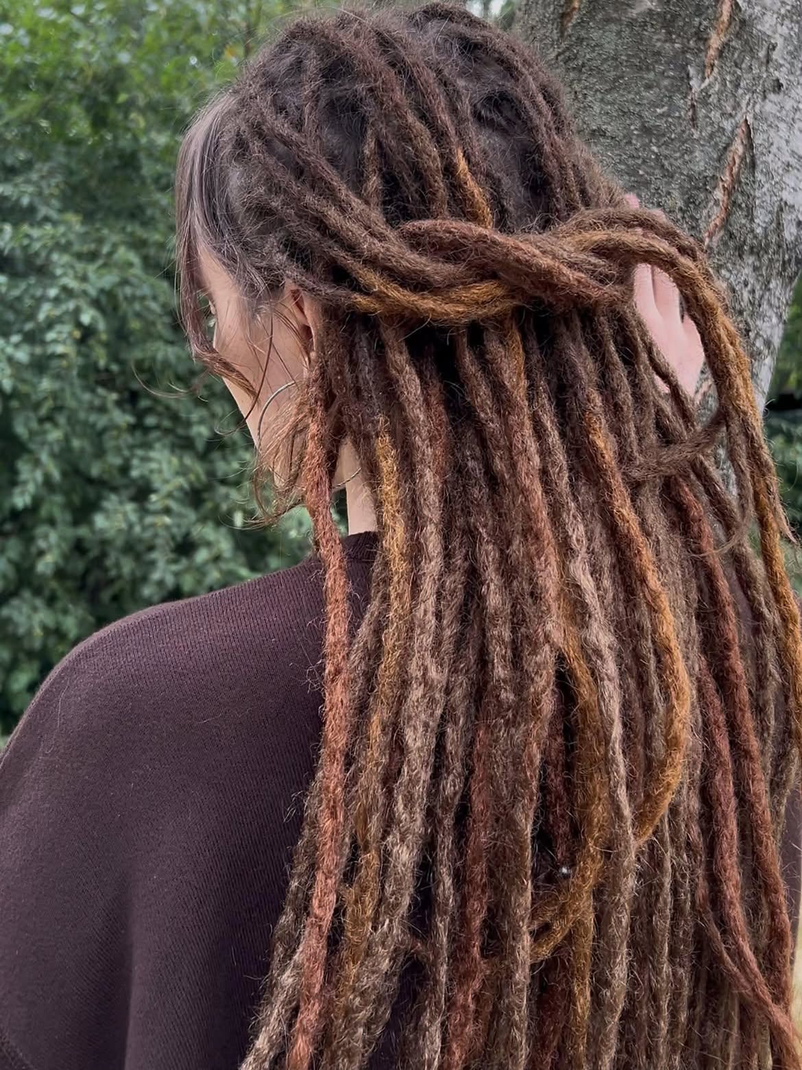 Half Up Natural Brown Dreads With Dimensional Highlights